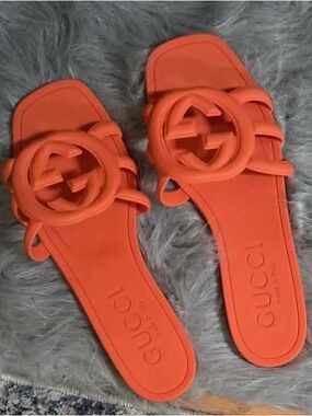 Gucci Orange Slide Sandals with Interlocking G